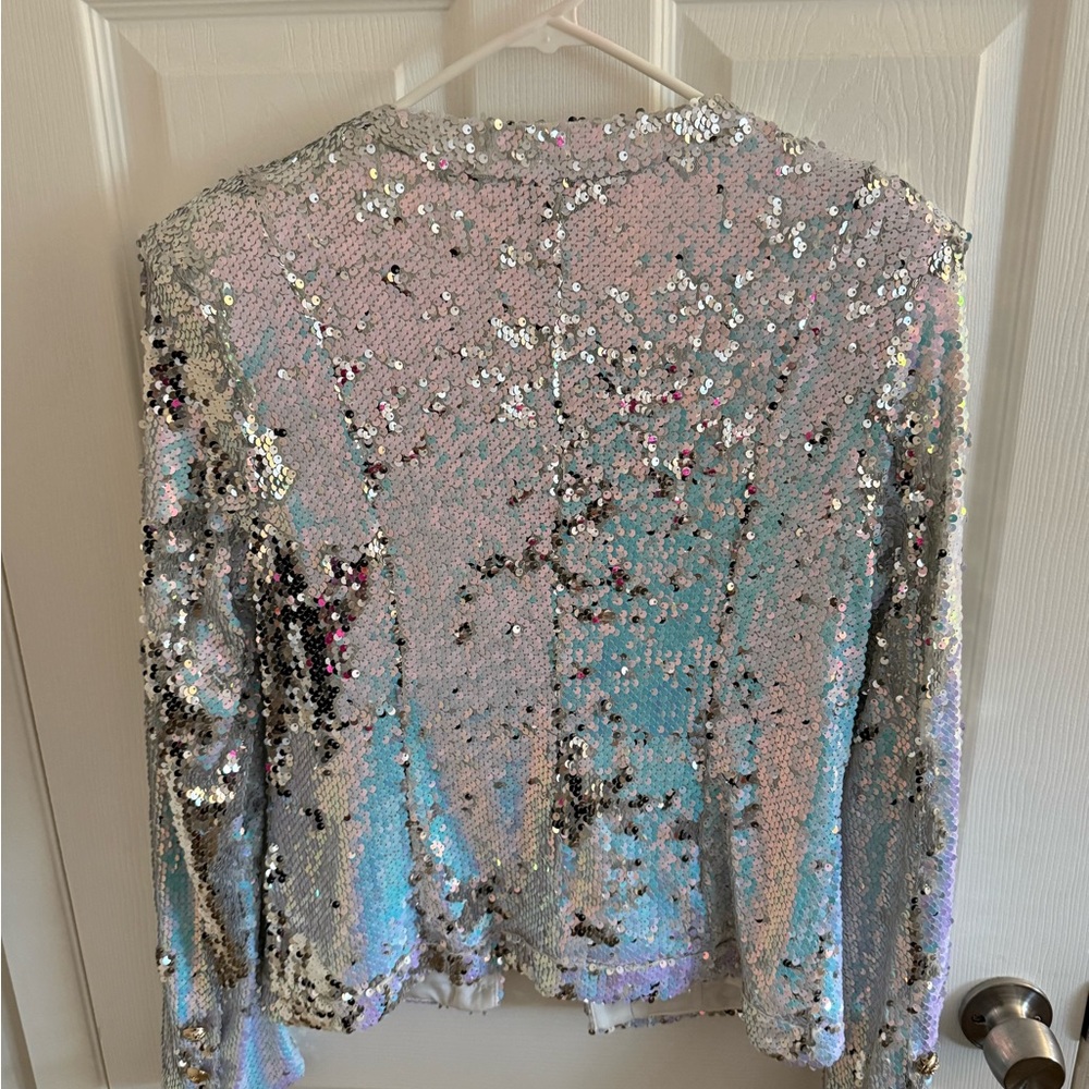 Fashion Nova Iridescent Sequin Blazer - Silver and Pink (Iridescent) - Picture 2 of 2